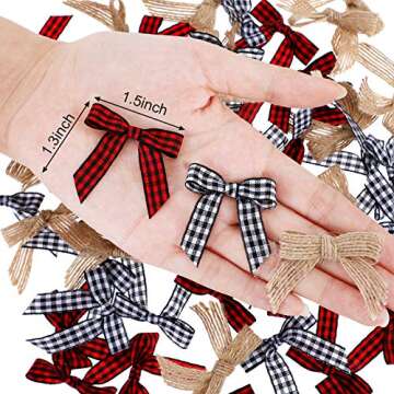 60 Pieces Christmas Mini Bows for Crafts Small Craft Bows Mini Buffalo Plaid Bow Red and Black Check...
