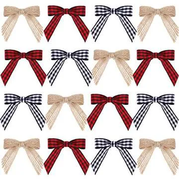 60 Pieces Christmas Mini Bows for Crafts Small Craft Bows Mini Buffalo Plaid Bow Red and Black Checkered Bows Gingham Ribbon Bows Farmhouse Home Decoration for Christmas Tree DIY Crafts, 3 Colors