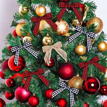 60 Pieces Christmas Mini Bows for Crafts Small Craft Bows Mini Buffalo Plaid Bow Red and Black Checkered Bows Gingham Ribbon Bows Farmhouse Home Decoration for Christmas Tree DIY Crafts, 3 Colors