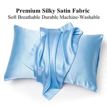 URLINENS Satin Pillowcase for Hair and Skin, Vegan Silk Pillowcase Set of 2 Soft Pillow Cases Queen Size, Light Blue Satin Pillow Case 2 Pack with Envelope Closure and 2 Scrunchies
