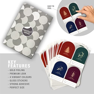 Easykart 200 Christmas Stickers Tags with Gold Foil Design