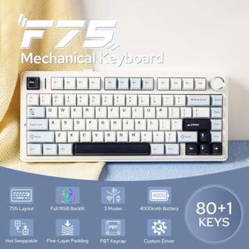EPOMAKER x Aula F75 Gasket Mechanical Keyboard, 75% Wireless Hot Swappable Gaming Keyboard with Five...