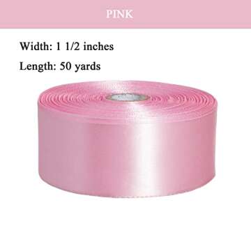 YASEO 1 1/2 Inch Pink Solid Satin Ribbon, 50 Yards Craft Fabric Ribbon for Gift Wrapping Floral Bouq...