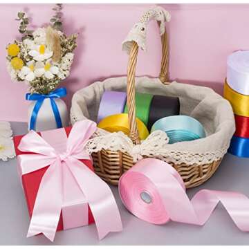 YASEO 1 1/2 Inch Pink Solid Satin Ribbon, 50 Yards Craft Fabric Ribbon for Gift Wrapping Floral Bouquets Wedding Party Decoration