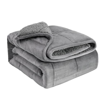 Sivio Weighted Blanket - 15 lbs Sherpa Flannel Cozy Dual Sided 60x80 Grey