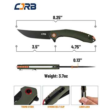 CJRB Tactical Knife, Small Folding Pocket Knife with AR-RPM9 Steel Blade and G10 Handle for Men Outd...