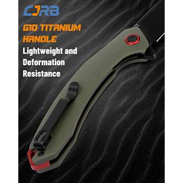 CJRB Tactical Knife, Small Folding Pocket Knife with AR-RPM9 Steel Blade and G10 Handle for Men Outdoor, Survival, Hunting, Camping Gobi(J1906B) Green