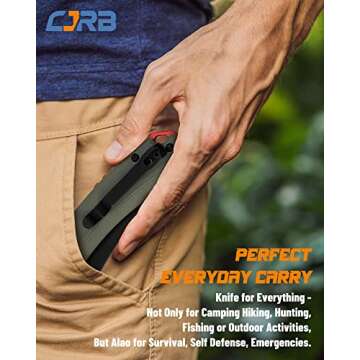 CJRB Tactical Knife, Small Folding Pocket Knife with AR-RPM9 Steel Blade and G10 Handle for Men Outdoor, Survival, Hunting, Camping Gobi(J1906B) Green
