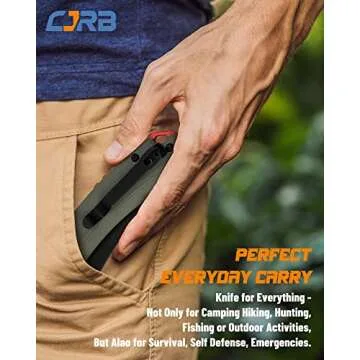 CJRB Tactical Knife, Small Folding Pocket Knife with AR-RPM9 Steel Blade and G10 Handle for Men Outdoor, Survival, Hunting, Camping Gobi(J1906B) Green