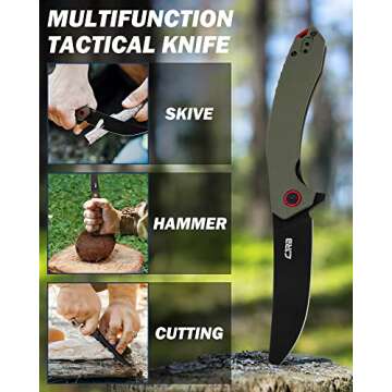 CJRB Tactical Knife, Small Folding Pocket Knife with AR-RPM9 Steel Blade and G10 Handle for Men Outdoor, Survival, Hunting, Camping Gobi(J1906B) Green