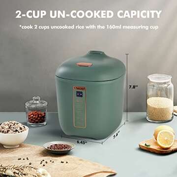 CHACEEF Mini Rice Cooker 2-Cups Uncooked, 1.2L Portable Non-Stick, Smart Control Multifunction Small Travel Cooker with 24 Hours Timer Delay & Keep Warm Function, Food Steamer, Green