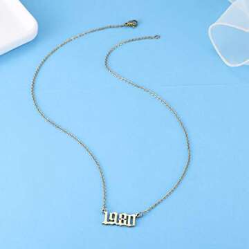 Nimteve Birth Year Number Pendant Necklace 18K Gold Plated Stainless Steel Birthday Year Number Necklace Women Gold Necklaces for Women Chain Necklace Jewelry for Women(1980)