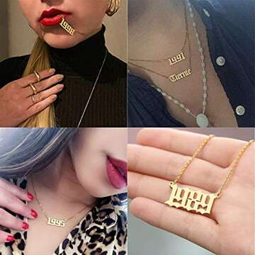 Nimteve Birth Year Number Pendant Necklace 18K Gold Plated Stainless Steel Birthday Year Number Necklace Women Gold Necklaces for Women Chain Necklace Jewelry for Women(1980)