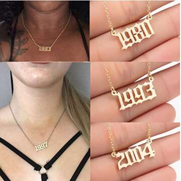 Nimteve Birth Year Number Pendant Necklace 18K Gold Plated Stainless Steel Birthday Year Number Necklace Women Gold Necklaces for Women Chain Necklace Jewelry for Women(1980)