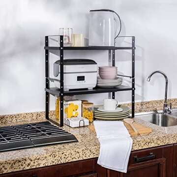 Across-Star Expandable Cabinet Shelf Organizer Rack, Stackable Kitchen Counter Storage Shelves Stand...