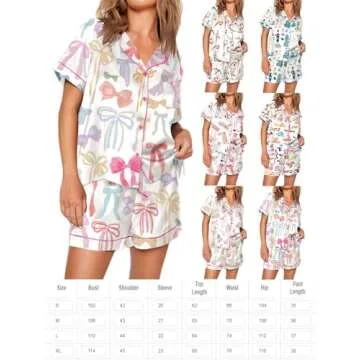 Women Cute Two Piece Pajama Set Y2K Bow Printed Satin Silky Short Sleeve Button Shirts Wide Leg Shorts Pjs Loungewear (A Pink Boots, L)