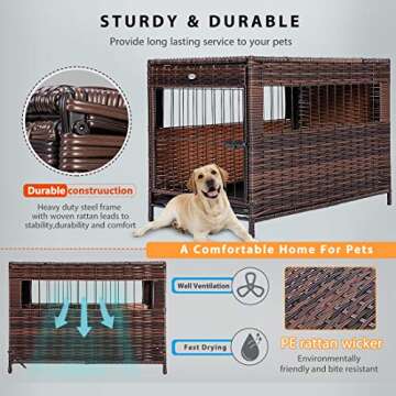 DEStar Heavy Duty PE Rattan Wicker Pet Dog Cage Crate Indoor Outdoor Puppy House Shelter with Removable Tray and UV Resistant Cover (Medium - 23" W x 25" H)