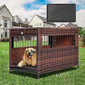 DEStar Heavy Duty PE Rattan Wicker Pet Dog Cage Crate Indoor Outdoor Puppy House Shelter with Removable Tray and UV Resistant Cover (Medium - 23" W x 25" H)