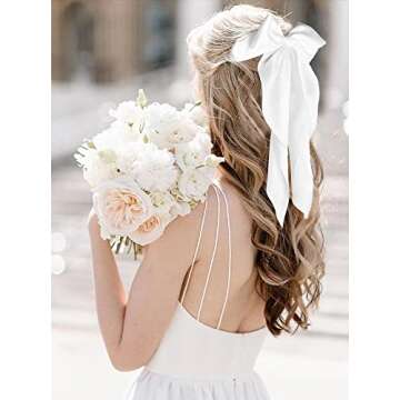 Bolonar White Hair Bow Clip for Women, Large Hair Bows Hair Ribbon Bachelorette Party Decorations We...