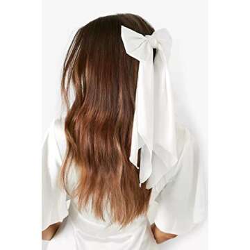 Bolonar White Hair Bow Clip for Women, Large Hair Bows Hair Ribbon Bachelorette Party Decorations Wedding Hair Accessories, Bridesmaid Gifts Favors