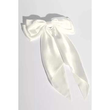 Bolonar White Hair Bow Clip for Women, Large Hair Bows Hair Ribbon Bachelorette Party Decorations Wedding Hair Accessories, Bridesmaid Gifts Favors