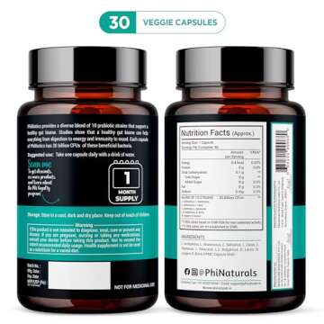 High Potency Probiotics 10 Strains 30 Billion CFUs PhiNaturals – [30 Vegan Capsules] for Women and...