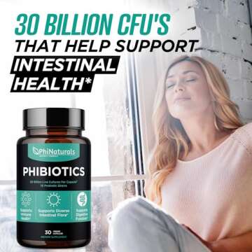 High Potency Probiotics 10 Strains 30 Billion CFUs PhiNaturals – [30 Vegan Capsules] for Women and Men Digestive Gut Health - Lactobacillus Acidophilus Salivarius Rhamnosus Bifidobacterium Probioticos
