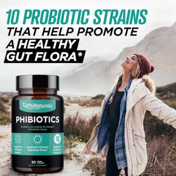 High Potency Probiotics 10 Strains 30 Billion CFUs PhiNaturals – [30 Vegan Capsules] for Women and Men Digestive Gut Health - Lactobacillus Acidophilus Salivarius Rhamnosus Bifidobacterium Probioticos