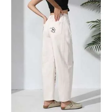 Kedera Women's Causal Baggy Boyfriend Jeans Vintage Wide Leg Floral Embroidered Mid Rise Barrel Denim Ankle Pants