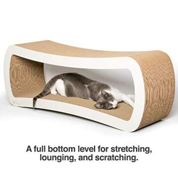PetFusion Jumbo Cat Scratcher Lounge, White. 39 x 11 x 14 inch 4 Cardboard Scratching Surfaces and 2 Levels, Scratch, Play, Perch, and Hide100% Recyclable Cardboard Cat Lounge