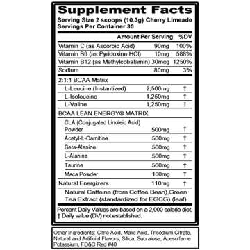 EVL BCAA Lean Energy Powder - Pre Workout Green Tea Fat Burner Support with BCAAs Amino Acids and Cl...