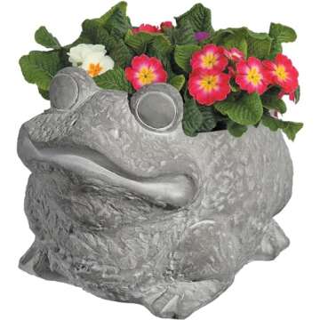 Classic Home and Garden Cement Buddies Indoor Outdoor Planter with Drainage Hole, Frog, Natural Gray...