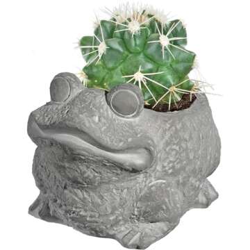 Classic Home and Garden Cement Buddies Indoor Outdoor Planter with Drainage Hole, Frog, Natural Gray, Small, 6in