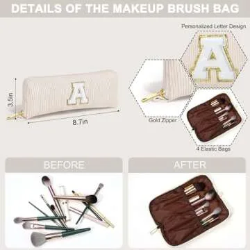 YOOLIFE Travel Cosmetic Bags for Women - 7 8 9 10 11 12 13 14 15 Year Old Girl Birthday Gift Corduroy Makeup Bag Bridesmaid Proposal Gifts Girlfriend Wife Sister Gifts for Women Girls Letter K