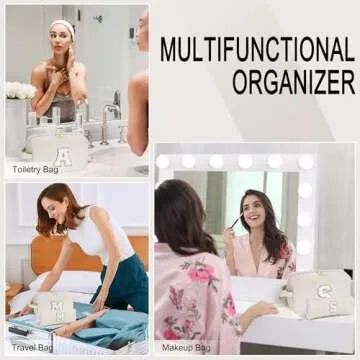 YOOLIFE Travel Cosmetic Bags for Women - 7 8 9 10 11 12 13 14 15 Year Old Girl Birthday Gift Corduroy Makeup Bag Bridesmaid Proposal Gifts Girlfriend Wife Sister Gifts for Women Girls Letter K