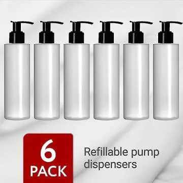 Versatile 8oz Plastic Pump Dispenser Bottles - 6 Pack