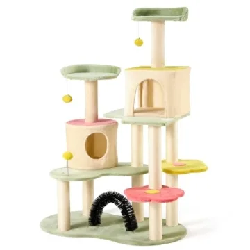 Flower Cat Tree Tower, 59 Inches Cute Cat Tree for Indoor Cats w/Sisal Covered Cat Scratching Posts ...