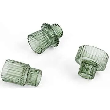 Vixdonos Taper Glass Candlestick Holders Tealight Candle Holders for Table Centerpieces, Wedding Decor and Dinner Party (6 Pcs, Green)