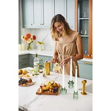 Vixdonos Taper Glass Candlestick Holders Tealight Candle Holders for Table Centerpieces, Wedding Decor and Dinner Party (6 Pcs, Green)