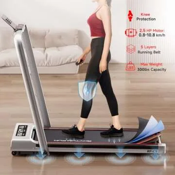 RHYTHM FUN Foldable Treadmill, 300 lb Capacity Walking Pad 2.5HP Treadmill Under Desk, Portable Treadmill for Home and Office, Folding Treadmill 2 in 1 with Remote Control, LED Display (SL-C5)
