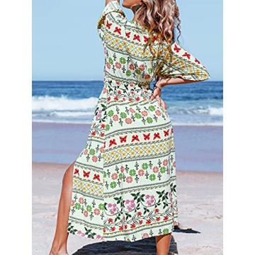 CUPSHE Women's V Neck Floral Tie Front Dress Ankle Length Dress