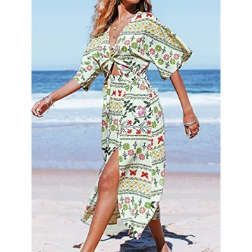 CUPSHE Women's V Neck Floral Tie Front Dress Ankle Length Dress