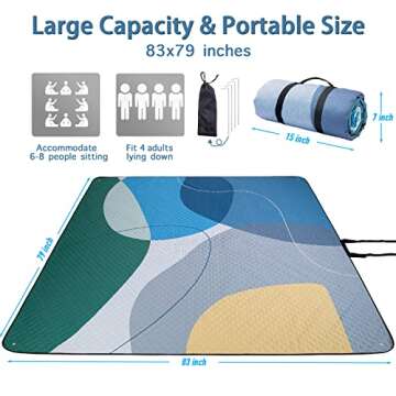 PY SUPER MODE Picnic Blankets Extra Large, Waterproof Foldable Outdoor Beach Blanket Oversized 83x79” Sandproof, 3-Layer Picnic Mat for Camping, Hiking, Travel, Park, Concerts(Abstract Blue)