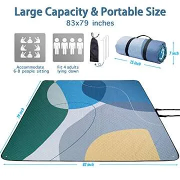 PY SUPER MODE Picnic Blankets Extra Large, Waterproof Foldable Outdoor Beach Blanket Oversized 83x79” Sandproof, 3-Layer Picnic Mat for Camping, Hiking, Travel, Park, Concerts(Abstract Blue)