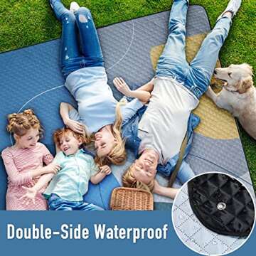 PY SUPER MODE Picnic Blankets Extra Large, Waterproof Foldable Outdoor Beach Blanket Oversized 83x79” Sandproof, 3-Layer Picnic Mat for Camping, Hiking, Travel, Park, Concerts(Abstract Blue)