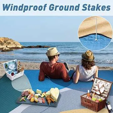 PY SUPER MODE Picnic Blankets Extra Large, Waterproof Foldable Outdoor Beach Blanket Oversized 83x79” Sandproof, 3-Layer Picnic Mat for Camping, Hiking, Travel, Park, Concerts(Abstract Blue)
