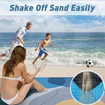 PY SUPER MODE Picnic Blankets Extra Large, Waterproof Foldable Outdoor Beach Blanket Oversized 83x79” Sandproof, 3-Layer Picnic Mat for Camping, Hiking, Travel, Park, Concerts(Abstract Blue)