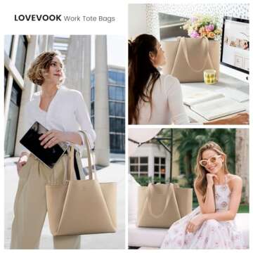 LOVEVOOK Laptop Tote Bag for Women 15.6 Inch Work Bag Leather Laptop Bag with Clutch, Large Capacity...