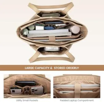 LOVEVOOK Laptop Tote Bag for Women 15.6 Inch Work Bag Leather Laptop Bag with Clutch, Large Capacity Office Purse Computer Briefcase Shoulder Bag for Casual Business Travel, Sandy