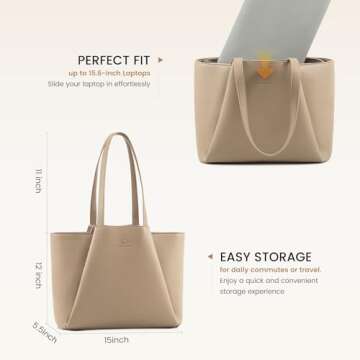 LOVEVOOK Laptop Tote Bag for Women 15.6 Inch Work Bag Leather Laptop Bag with Clutch, Large Capacity Office Purse Computer Briefcase Shoulder Bag for Casual Business Travel, Sandy